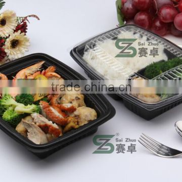 Black food grade biodegradable disposable food container with 2 compartment