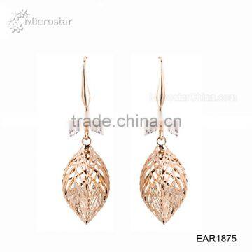 18K Gold Leaf Shape Crystal Golden Earring