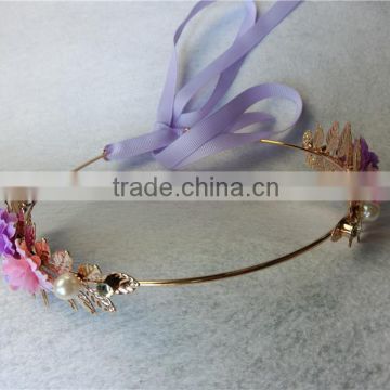 Baroque flower metal headband gold metal leaves Pearl thin hair band wedding bridal crown hair accessories girls FHHBC4001