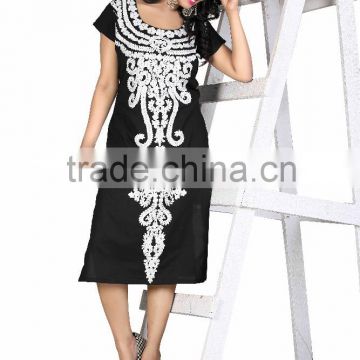 Pure cotton Black color Kurti with white embroidery
