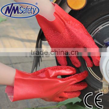 NMSAFETY Cotton Interlock red gauntlet pvc working gloves