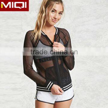 2017 new design women fashion jacket with mesh design yoga jacket for gym wear sports jacket