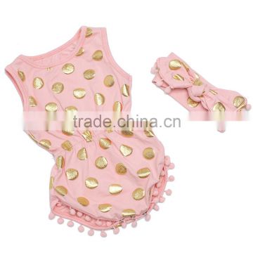 God Polka Dot Baby Girls Pompom Romper,Leopard Damask Pink Floral Outfit with Headband