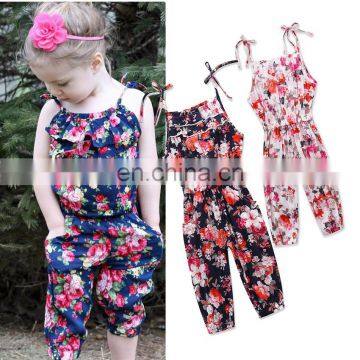 Girl full flower design Jumpsuit Baby Sleeveless Summer Romper 2Colors 5Size for 2-7T