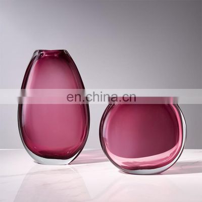 Wholesale Customized Simple Home Decoration Rose Red Small Murano Glass Vase For Flowers