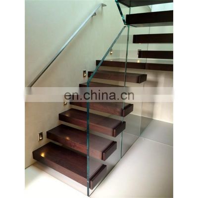 Apartment Wooden Stair Floating Straight Staircase with Glass Railing