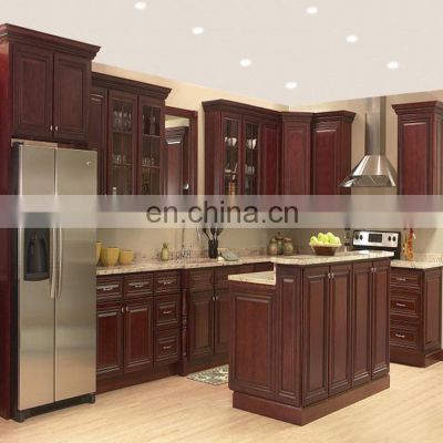 Japan custom wooden cherry kitchen wall cabinet with glass doors