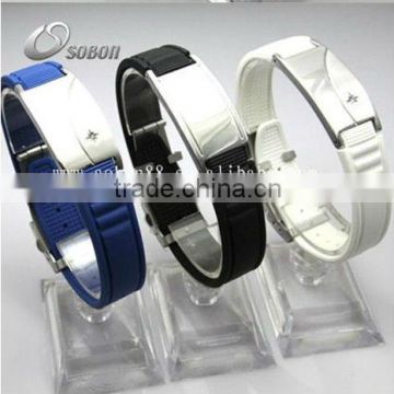 mixed color silicone bracelet with metal fold over buckle