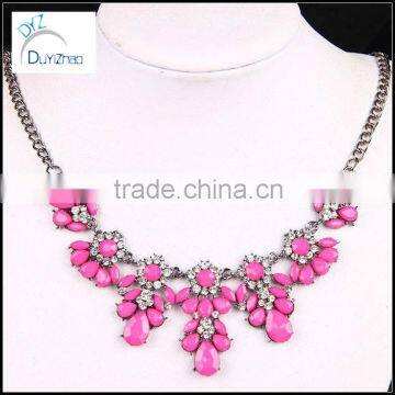 Statement Bib Necklace Bubble Bead Resin pink Crystal