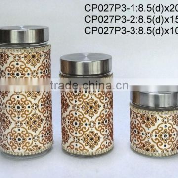 CP027P3 round glass jar with leather coating