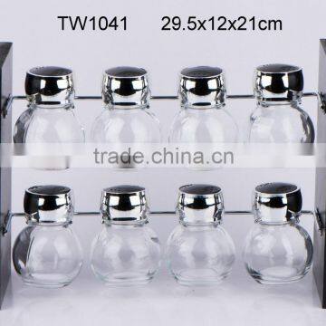 TW1041 8pcs glass spice jar set with wooden rack