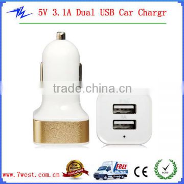 Dual 2 usb car power adapter for phone and tablet 5V 3.1A Double USB car charger power adapter