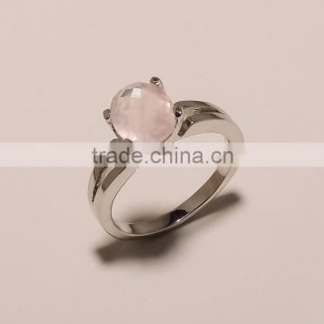 R0115-925 SOLID STERLING SILVER ROSE QUARTZ GEMSTONE SOLITAIRE WESTERN RING 4.58