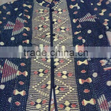 Vintage kantha Long Jacket Reversible Gudri Coat Sherwani
