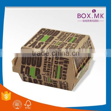 High Quality Fashinonable Certified Food Grade Brown Kraft Paper Foldable Hamburger Box
