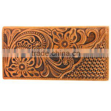 West Tooled Leather Western Rodeo Wallets Bifold Long Trucker