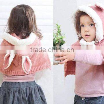 Children rabbit winter hooded scarf hat