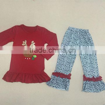 Factory supply custom design reindeer motifs ruffle side baby girl christmas clothes
