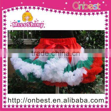 Wholesale Baby Girl Chirstmas Soft Chiffon Dance Dresses Party red green white Tutu Ruffle Party Fluffy PettiSkirts