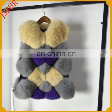 Colourful Diamond Pattern Genuine Fox Fur Vest From China