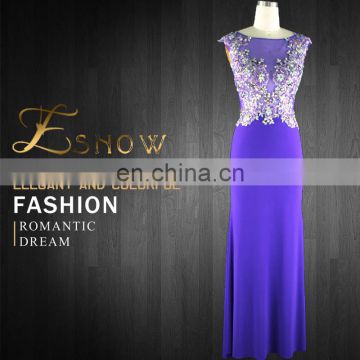 2016 Gold Supplier Elegant Scoop Applique with Beaded Fashion Evening Dress for Ladies