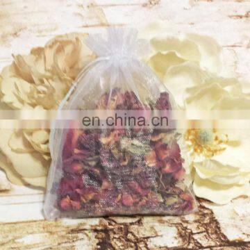 Wholesale cheap dried rose petals filling organza drawstring sachet bags