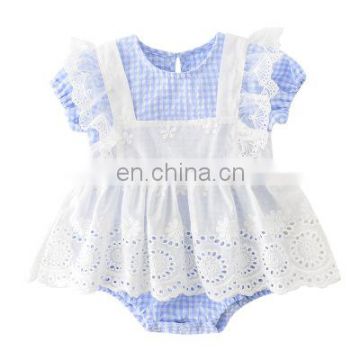 2020 Summer Baby Sets Lace Suspender Skirt and Plaid Bodysuits