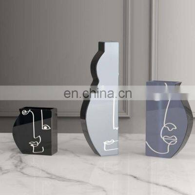 Modern Abstract Nordic Luxury Face Ceramic Flower Vase for Home Decor Accessories