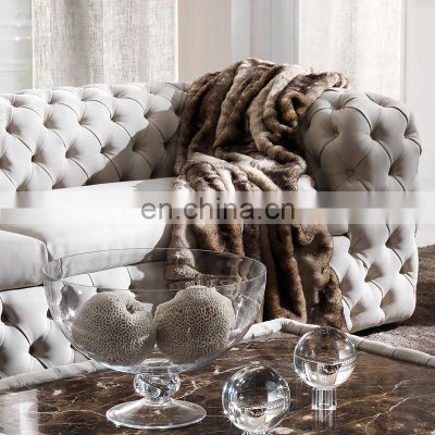 Fashion European Customized Living Room Genuine Leather Sofa Sets Luxury Modern Furniture Marble Top