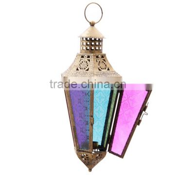 Moroccan Hanging Lantern Color Glass Candle Lantern & also available with Electric Fitting MHL-10
