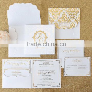 white and gold Hardcover wedding invitation folio with respose card