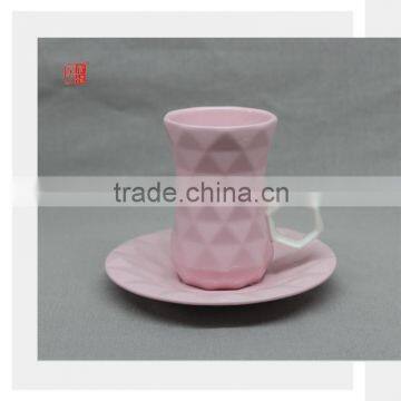 Hot Sale Pink Color Clay Coffee Cup and Saucer