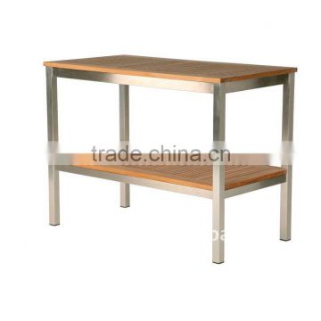 Teak wood Outdoor stainless steel two-layer table