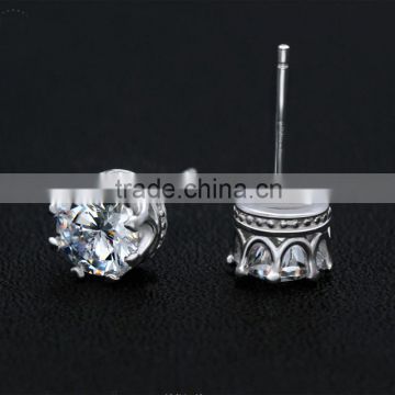 3-12 mm Round Cubic Zirconia Men/Women Stud Earrings