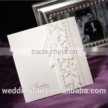 Wholesale unique design white lace cut wedding invitation card