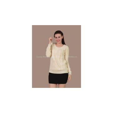 women\'s elegant charming beige merino thin sweater//pullover and round-neck