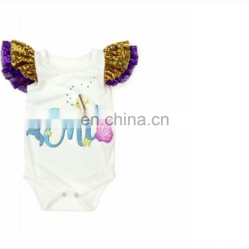 2019 New Arrival Boutique baby romper Flutter Sleeve mermaid theme Whosale Price baby jumpsuit