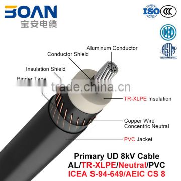 Primary UD Cable, Power Cable, 8 kv, Al/Tr-XLPE/Neutral/PVC (AEIC CS 8/ICEA S-94-649)