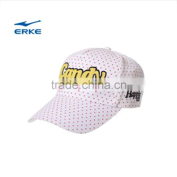ERKE girls lovely low profile 6 panel baseballl cap with dot and letters embroidered cotton snapback hats
