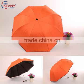 sun umbrella black coated with UV protect 3 folding umbrella made by chinese umbrella manufacturer