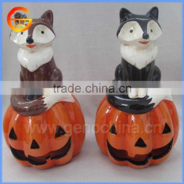 Halloween ceramic pumpkin with fox decoration