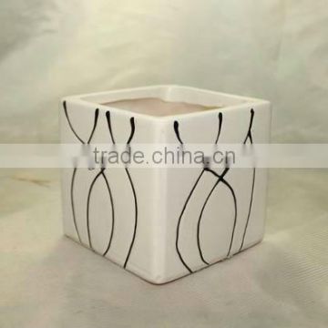 Attractive Line Pattern Square Ceramic Flower Pots