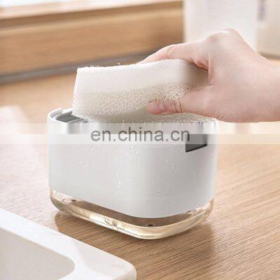 OEM Hot Kitchen Custom Refillable Liquid Sponge Holder Dish Soap Pump Dispenser Box Case Glass Foaming Automatic Soap Dispenser