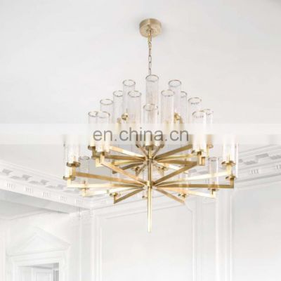 Classic Large Luxury Banquet Hall Pendant Lights Two-Tiers Cylinder Crackle Glass Chandelier For Indoor Room Dining Room