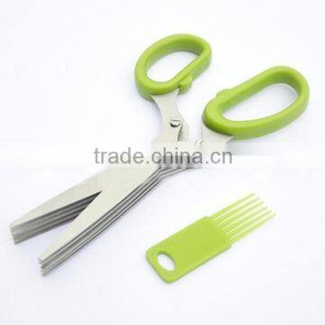 2015 new in stock kitchen herb scissors 5 blade stainless steel and PP plastic handle