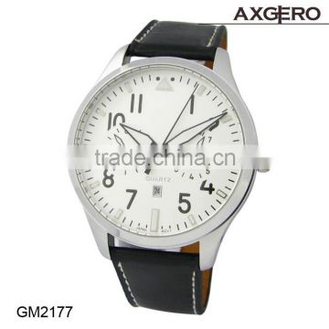 Black stainless steel genuine leather watch, watches for men