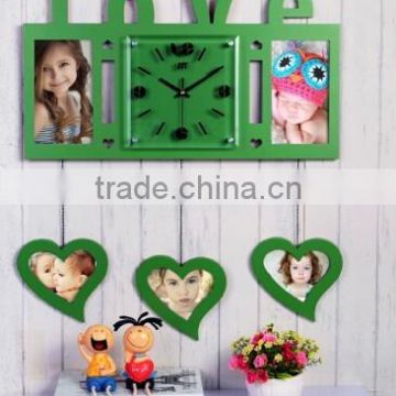 Pink wooden wall clock With Photo Frame home decorations