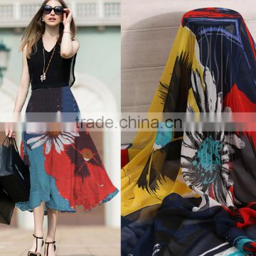 75D printed chiffon beads bohemian beach dress big skirt fabric