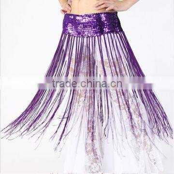 Wuchieal Elastic Belly Dance Hip Scarf with Long Tassels and Sequins