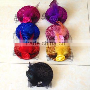 2016 Top sale handmade carnival glitter girl mini top hat